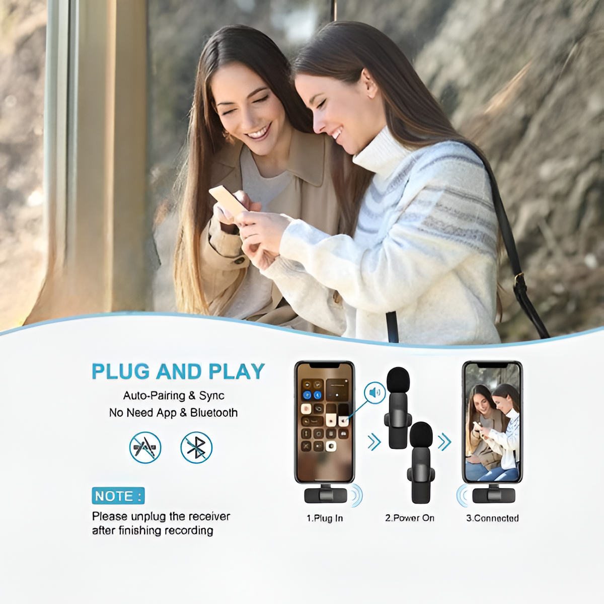 K9 Dual Wireless Lavalier Collar Microphones C-Type,iPhone & Android