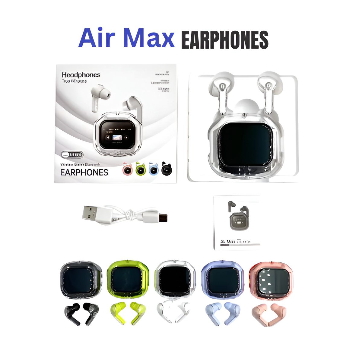 Latest Air Max LCD Display Transparent Earbuds Full Touch Screen 2025