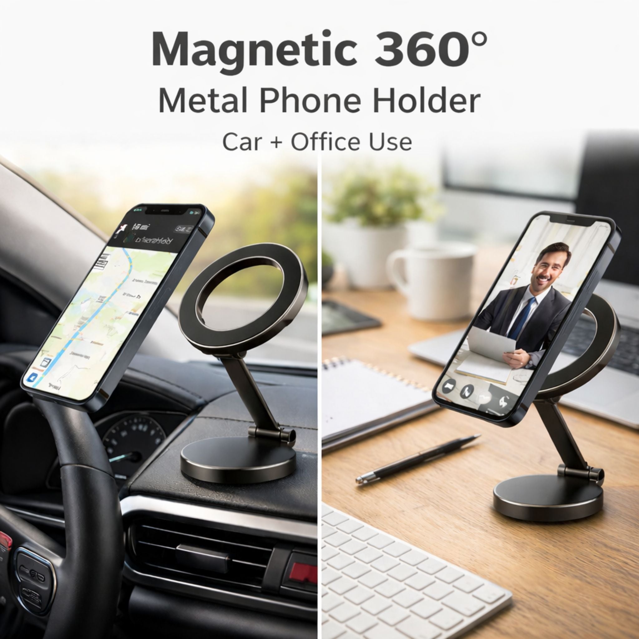 360 Mobile Stand For Car/Office Magnetic Metal Mount