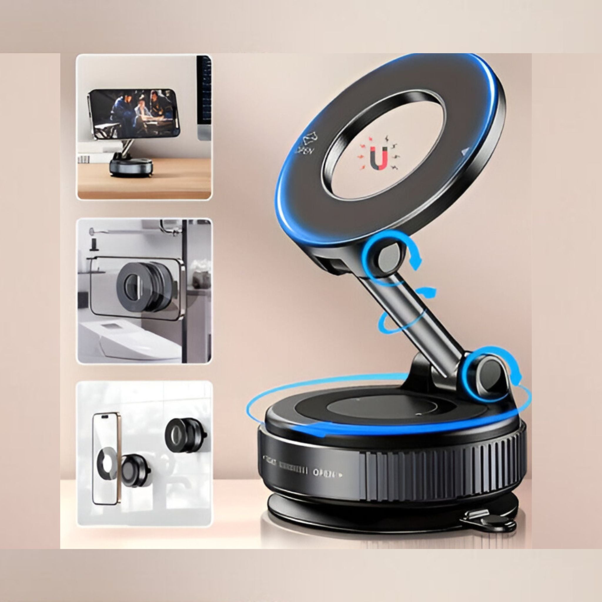 Latest Universal 360 Degree Magnetic Car Mobile Phone Holder with Strong Vacuum Suction Magnetic Car & Desk Stand