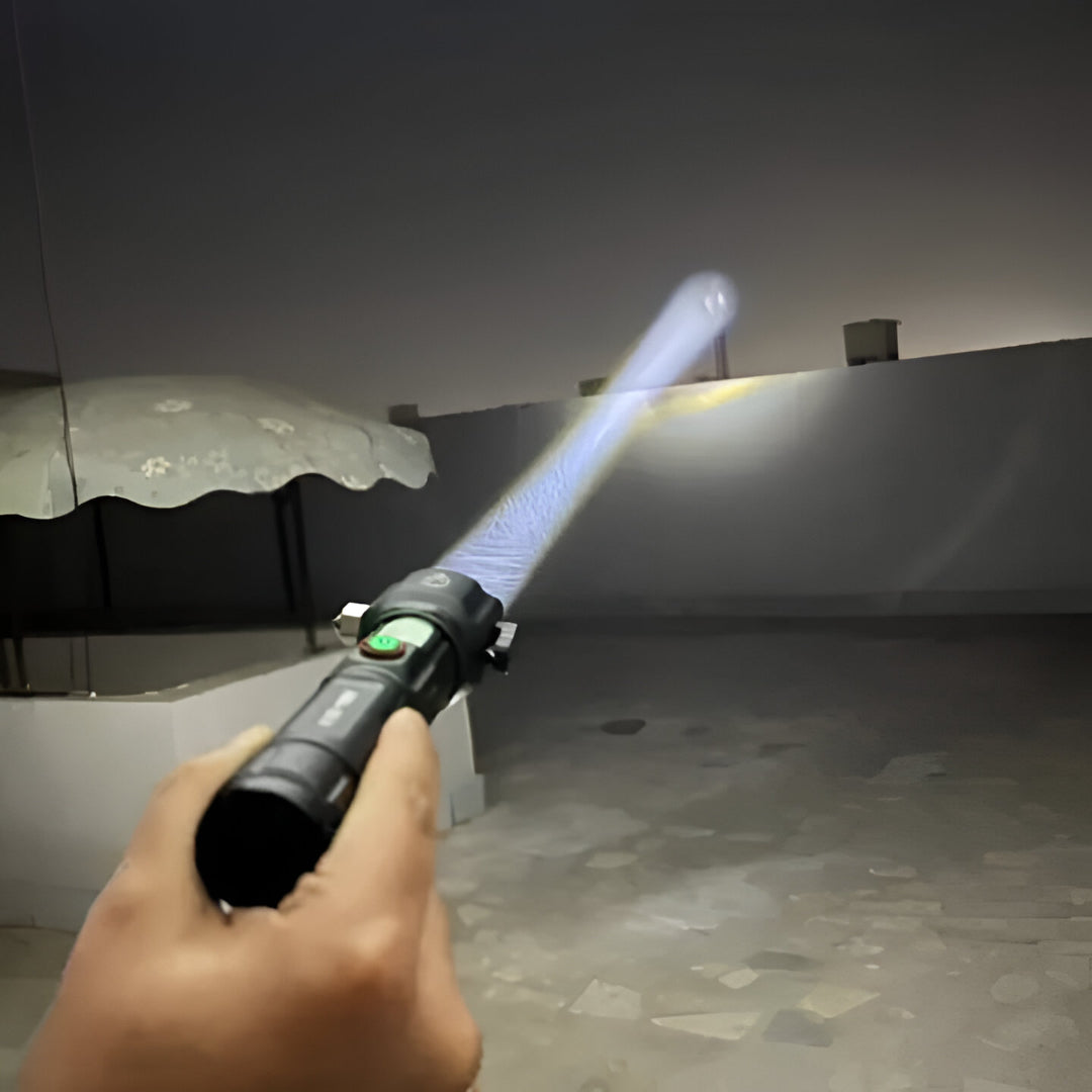 6 in 1 USB Rechargeable LED Flashlight with Side COB Light & 12000mAh Battery + Emergency Power Bank